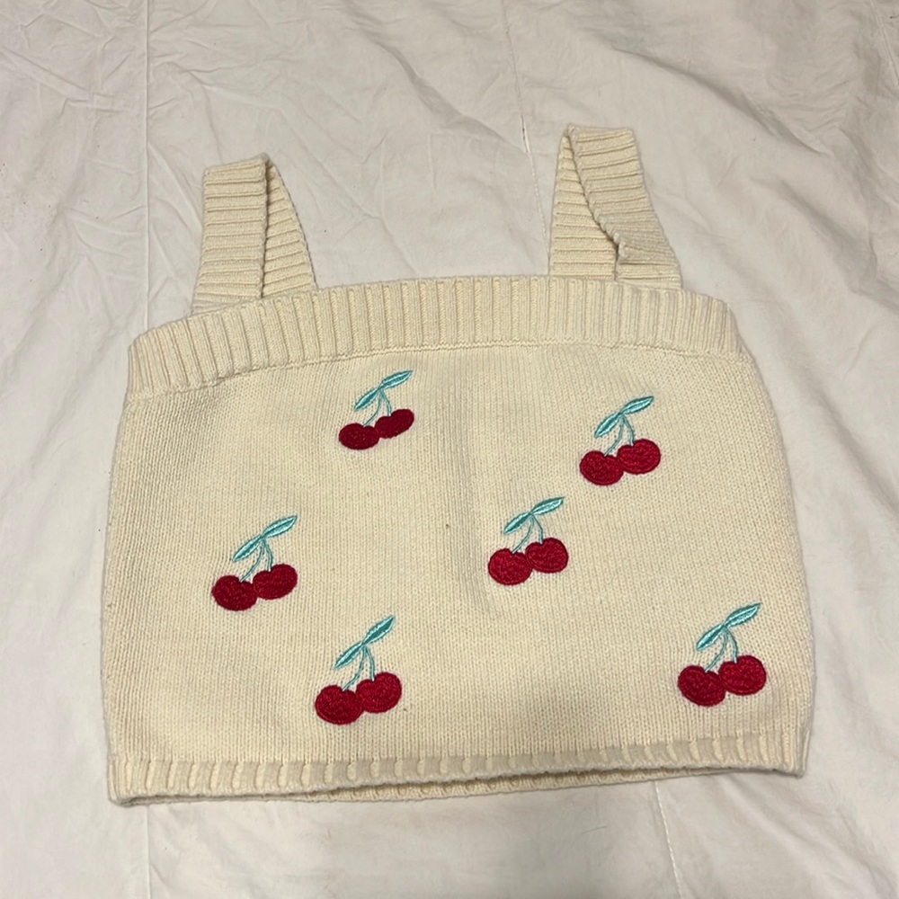 Cream Tank Top with Cherry Details